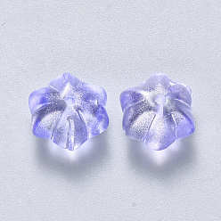 Medium Slate Blue Transparent Spray Painted Glass Beads, with Glitter Powder, Flower, Medium Slate Blue, 10.5x9.5x8mm, Hole: 1mm