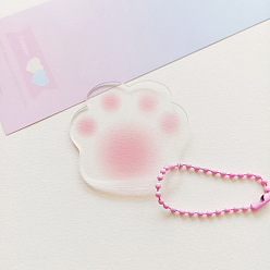 Pink Gradient Color Transparent Acrylic Cat Paw Keychains, with Ball Chains, Pink, 49x46x3mm, hole: 1.8mm