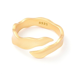 Oro 925 anillo de puño de plata esterlina mate, anillo abierto ondulado ajustable, anillo de promesa para mujer, dorado, tamaño de EE. UU. 5 1/2 (16.1 mm)
