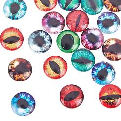 Color mezclado Pandahall elite 12 mm cabujones de cúpula plana de cristal de ojo de dragón de la suerte de color mixto para la fabricación de joyas, sobre 20 unidades / caja, color mezclado, 12x4 mm