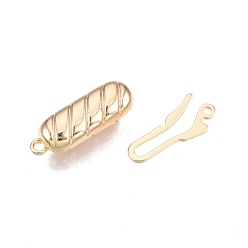 Real 18K Gold Plated Brass Box Clasps, Oval, Nickel Free, Real 18K Gold Plated, 21.5x6.5x5mm, Hole: 1.2mm and 1mm