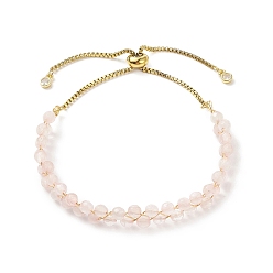 Quartz Rose Bracelet coulissant perlé à double couche de quartz rose naturel, or 304 bijoux en acier inoxydable pour femmes, diamètre intérieur: 1-1/2~2 pouce (3.85~4.95 cm)