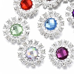Mixed Color 1-Hole Alloy Shank Buttons, with Acrylic & Crystal Rhinestone, Faceted, Oval, Mixed Color, 27x27x9mm