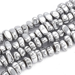 Platinum Plated Electroplate Non-magnetic Synthetic Hematite Beads Strands, Nuggets, Platinum Plated, 5~10x4.5~5.5x4mm, Hole: 1mm, about 105pcs/strand, 14.9 inch