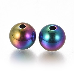 Rainbow Color Ion Plating(IP) 304 Stainless Steel Beads, Round, Rainbow Color, 10mm, Hole: 2mm