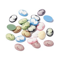 Mixed Color Cameos Opaque Resin Cabochons, Oval with Women, Mixed Color, 25x18x4.5mm