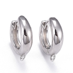 Real Platinum Plated Brass Hoop Earrings, Huggie Hoop Earring Finding, Long-Lasting Plated, with Horizontal Loop, Ring, Real Platinum Plated, 16x15x2~4mm, Hole: 1.2mm, Pin: 1mm