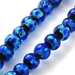 Azul Cuentas redondas de vidrio de lámina plateada hechas a mano de estilo luminoso que brillan en la oscuridad, azul, 10 mm, agujero: 2 mm