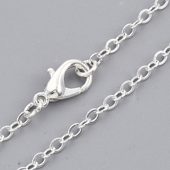 Silver Brass Cable Chains Necklace Making, with Alloy Lobster Claw Clasps, Silver, 23.6 inch~24.37 inch(60cm~61.9cm)