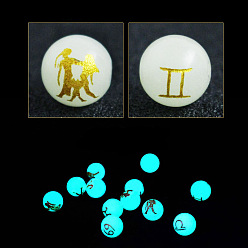 Gémeaux Perles de verre de style lumineux, brillent dans les perles sombres, rond avec motif douze constellations, gemini, 10mm