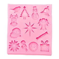Ярко-Розовый Формы для помадки рождественской тематики, пищевые силиконовые формы, для украшения торта поделки, цвет шоколада, конфеты, изготовление изделий из уф-смолы и эпоксидной смолы, разнообразные, ярко-розовый, 113x101x8.5 мм, внутренний диаметр: 13~36x6~32 мм