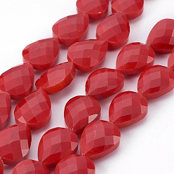 Rouge Nacrés rangées de perles de verre plaqué, larme à facettes, rouge, 18x13x9mm, Trou: 1mm, Environ 20 pcs/chapelet, 13.7 pouce