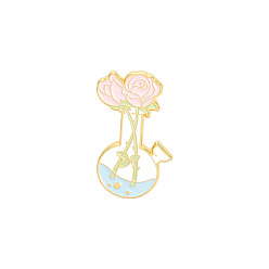 Fleur Broches en alliage thème printemps, épinglette de bouteille en émail, pour les vêtements de sac à dos, or, motif rose, 27x15mm