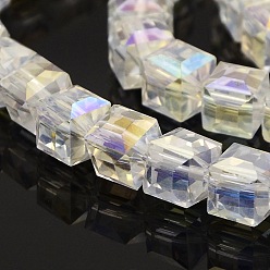 Clear AB AB Color Plated Glass Faceted Cube Beads Strands, Clear AB, 4x4x4mm, Hole: 1mm, about 100pcs/strand, 16.9 inch