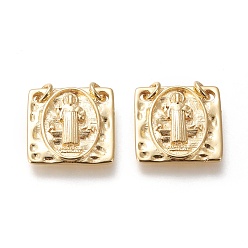 Real 18K Gold Plated Brass Charms, with Jump Rings, Long-Lasting Plated, Square with Saint, Real 18K Gold Plated, 15x15x2mm, Hole: 2.2mm.
