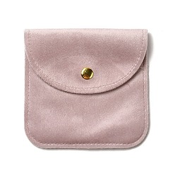 Pink Velvet Jewelry Storage Pouches, Square Jewelry Bags with Golden Tone Snap Fastener, for Earring, Rings Storage, Pink, 9.8x9.8x0.75cm