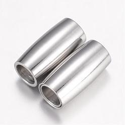 Stainless Steel Color 304 Stainless Steel Magnetic Clasps with Glue-in Ends, Barrel, Stainless Steel Color, 9x4.5mm, Hole: 2.8mm