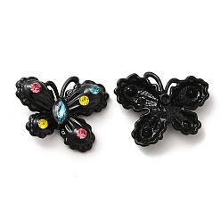 Colorful Alloy Pendant, with Glass, Electrophoresis Black, Lead Free & Cadmium Free, Butterfly Charm, Colorful, 19x24x6.5mm, Hole: 1.8mm