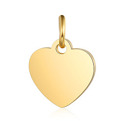 Oro 201 encantos de etiquetas en blanco de estampado de acero inoxidable, pulido manual, corazón, dorado, 10.5x10.5x1 mm, agujero: 3 mm