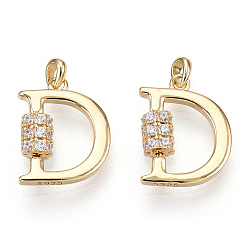 Real 18K Gold Plated 925 Sterling Silver Micro Pave Cubic Zirconia Charms, Initial Letter D, Nickel Free, Real 18K Gold Plated, 12x9.5x3mm, Hole: 1.2mm