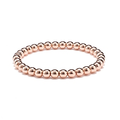Oro Rosa Pulsera elástica con cuentas redondas de hematites sintético, joyas de piedras preciosas para mujeres, oro rosa, diámetro interior: 2-1/4 pulgada (5.8 cm), perlas: 6 mm