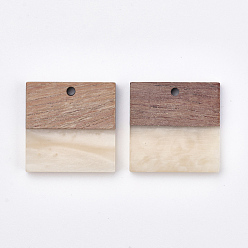 Navajo White Resin & Walnut Wood Pendants, Square, Navajo White, 23x23x4mm, Hole: 2mm