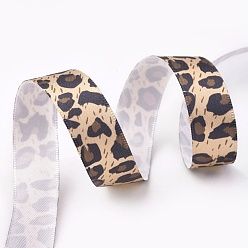 Sandy Brown Single Face Polyester Satin Ribbons, Leopard-Printed Pattern, Sandy Brown, 15mm, about 100yards/roll(91.44m/roll)