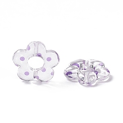 Purple Transparent Acrylic Beads, Flower with Polka Dot Pattern, Clear, Purple, 19x19.5x3.5mm, Hole: 1.6mm