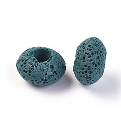 Prussian Blue Natural Lava Rock Beads, Dyed, Rondelle, Prussian Blue, 15.5~16x9.7~10mm, Hole: 5~5.4mm