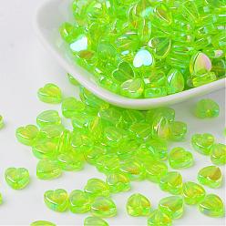 Vert Printanier Perles acryliques transparentes écologiques, cœur, vert printanier, couleur ab , environ 8 mm de diamètre, épaisseur de 3mm, Trou: 1mm, environ2800 pcs / 500 g