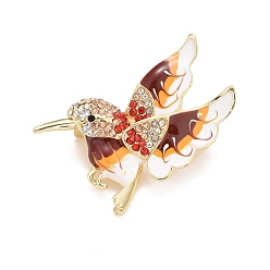 Red Bird Enamel Pin with Rhinestone, Animal Alloy Badge for Backpack Clothes, Golden, Red, 40x43x11mm