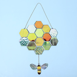 Gold Acrylic Honeycomb Pendant Decorations, for Home Room Wall Hanging Decoration, Gold, 180x170mm