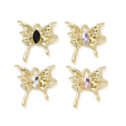 Mixed Color Rack Plating Alloy Connector Charms, Butterfly Links with Glass, Light Gold, Cadmium Free & Lead Free & Nickle Free, Mixed Color, 29x28x4.5mm, Hole: 3.5x2.5mm