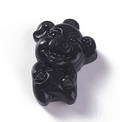 Obsidian Natural Obsidian Pendants, 3D Piggy Charms, 33.7x24.3x11.5mm
