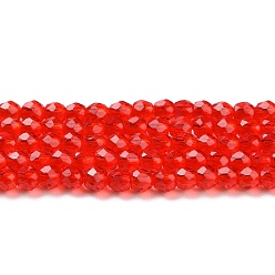 Roja Cuentas de vidrio transparentes, ronda facetas, rojo, 2 mm, agujero: 0.8 mm, sobre 175 unidades / cadena, 14.06~14.17 pulgada (35.7~36 cm)