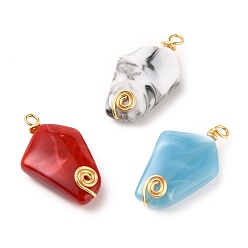 Mixed Color Acrylic Pendants, DIY for Pendants Accessories, Imitation Gemstone, with Golden Plated Brass Loop, Pentagon, Mixed Color, 31.2x18x7mm, Hole: 2.8mm