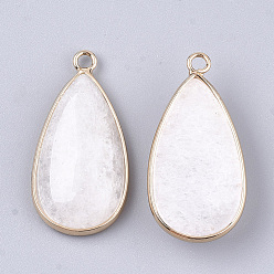 White Jade Natural White Jade Pendants, with Brass Findings, teardrop, Golden, 33x16~16.5x6mm, Hole: 2mm