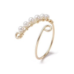 Light Gold Открытое кольцо с натуральным культивированным пресноводным жемчугом, обернутым медной проволокой, кольцо на палец-манжета для женщин, золотой свет, размер США 8 (18.1 мм), 1~14 мм