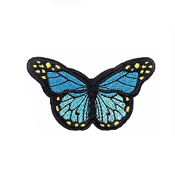 Cielo Azul Oscuro Apliques de mariposa, computarizado bordado paño hierro en remiendos, accesorios de vestuario, cielo azul profundo, 45x80 mm
