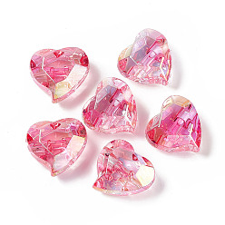 Rose Chaud Perles européennes acryliques transparentes, perle avec trou grande, coeur à facettes, rose chaud, 22x23x12.5mm, Trou: 4.5mm