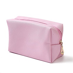 Pearl Pink Rectangle PU Leather Cosmetic Storage Zipper Bag, with Nylon Rubber, Alloy Zipper, for Makeup, Portable Travel Toiletry Bag, Pearl Pink, 22x11x1.1cm