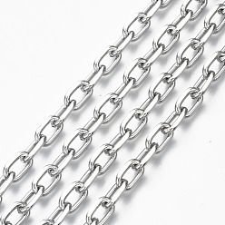 Platinum Unwelded Iron Paperclip Chains, Drawn Elongated Cable Chains, with Spool, Platinum, 9.6x5.8x1.5mm, about 32.8 Feet(10m)/roll