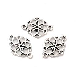 Antique Silver Tibetan Style Alloy Connector Charms, Flower Links, Nickel, Antique Silver, 15x21x1.5mm, Hole: 1.5mm, about 500pcs/500g