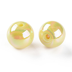 Jaune Perles acryliques opaques, de couleur plaquée ab , ronde, jaune, 16x15mm, Trou: 2.8mm, environ220 pcs / 500 g