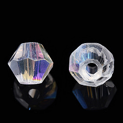 Clair AB Galvanoplastie perles de verre transparentes, demi couleur ab plaqué, facette, Toupie, clair ab, 4.5x4mm, Trou: 1mm, environ 300 pcs / sachet 