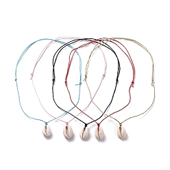 Mixed Color Adjustable Pendant Necklaces, with Waxed Cotton Cord and Cowrie Shell Beads, Mixed Color, 13.94 inch~28.74 inch(35.4~36.5cm)