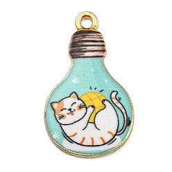 Pale Turquoise Alloy Pendant, Lead Free & Cadmium Free & Nickel Free, Lamp Bulb with Cat Shape, Pale Turquoise, 28x17x1.5mm, Hole: 1.8mm