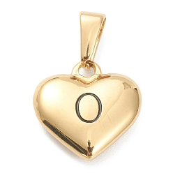 Letter O 304 подвески из нержавеющей стали, сердце с черной буквой, золотые, letter.o, 16x16x4.5 мм, отверстие : 7x3 мм