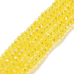 Champagne Yellow Electroplate Glass Beads Strands, Half Rainbow Plated, Faceted, Rondelle, Champagne Yellow, 8x6mm, Hole: 1mm, about 65~68pcs/strand, 15.7~16.1 inch(40~41cm)