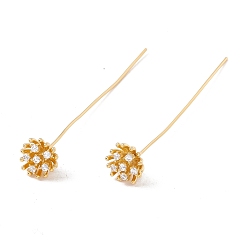 Golden Brass Micro Pave Clear Cubic Zirconia Flower Head Pins, Golden, 50mm, Pin: 21 Gauge(0.7mm), Flower: 8mm in diameter